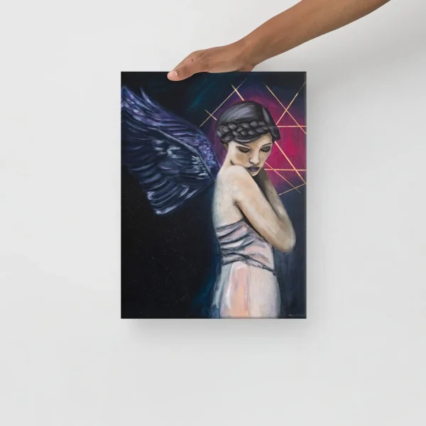 Canvas Print Woman with wings angle Ready to Fly in hand