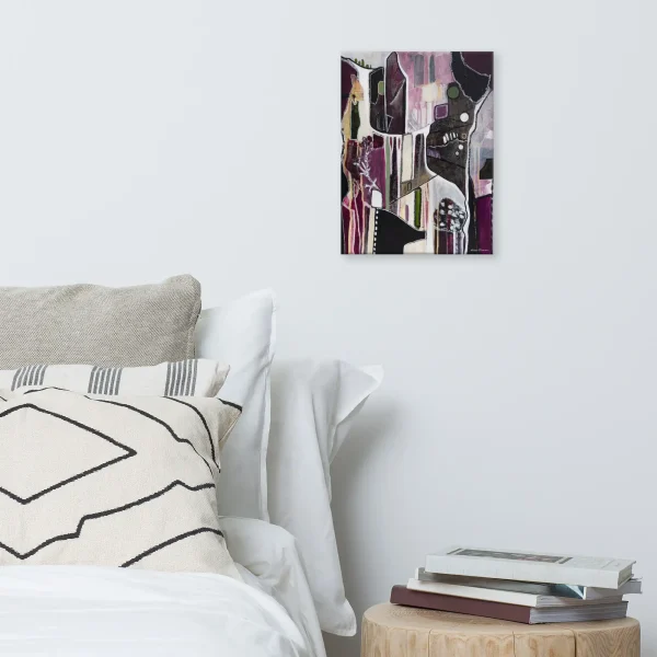 Canvas print Evening on the Balcony Bordeaux magenta dark color scheme trees plants texture shapes circles lines canvas in the bedroom on the wall