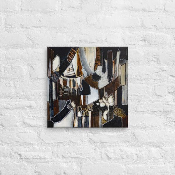 Canvas print in brown, dark blue and gold tones abstract shapes and lines Born under Trees big
