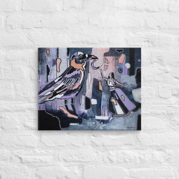 Canvas print woman and raven with moon Key to Freedom big size